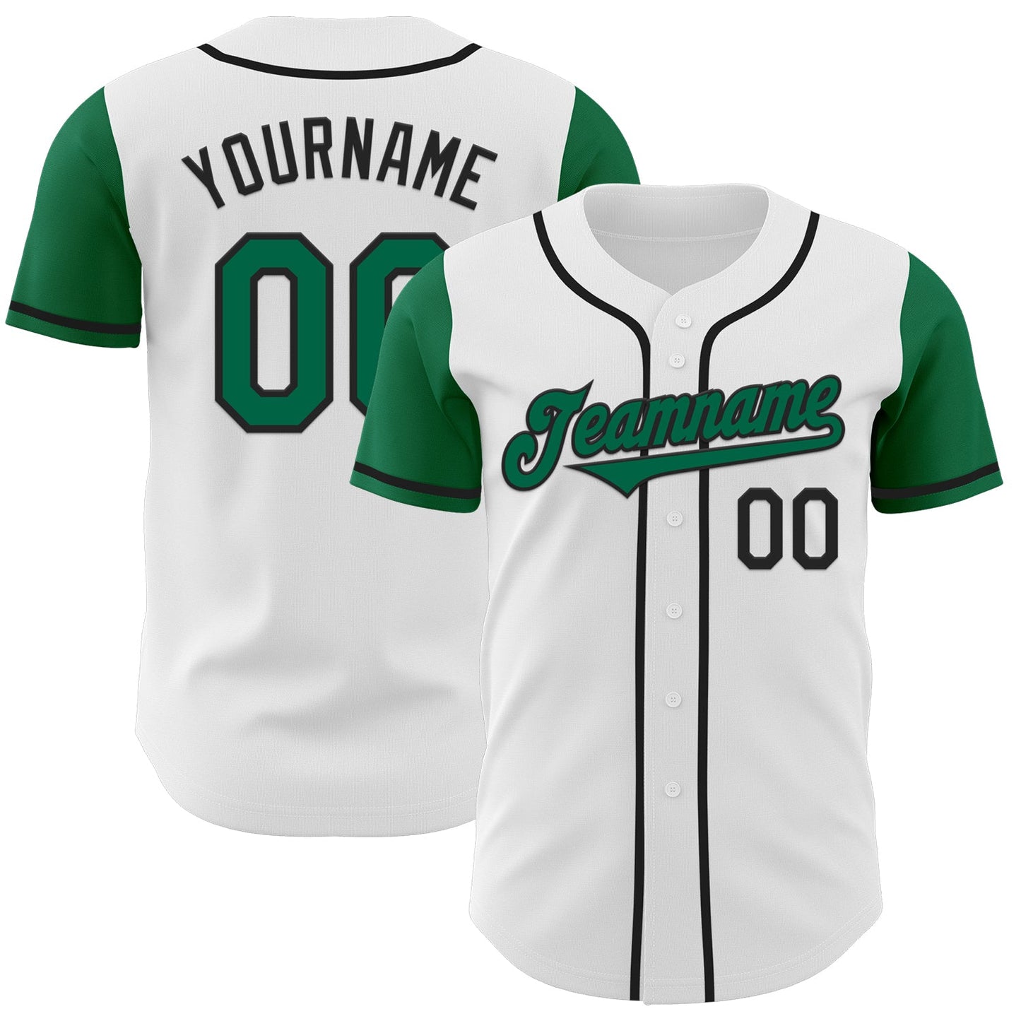 Custom White Kelly Green-Black Authentic Two Tone Baseball Jersey - Main View