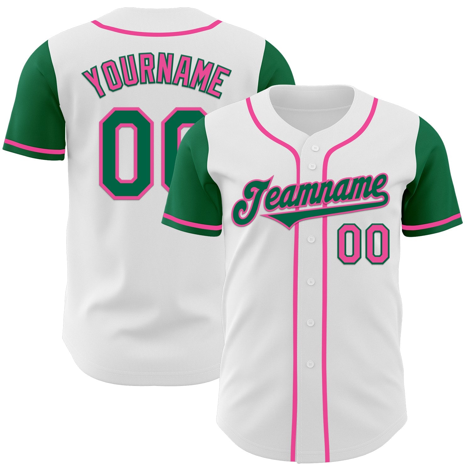 Custom White Kelly Green-Pink Authentic Two Tone Baseball Jersey - Main View