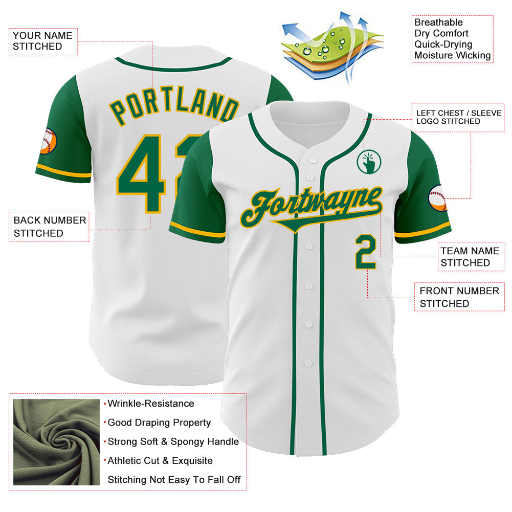 Custom White Kelly Green-Gold Authentic Two Tone Baseball Jersey view 3