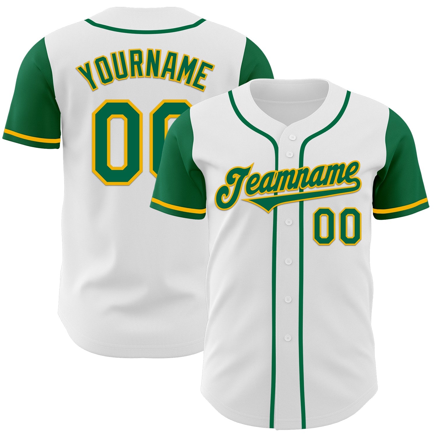Custom White Kelly Green-Gold Authentic Two Tone Baseball Jersey - Main View