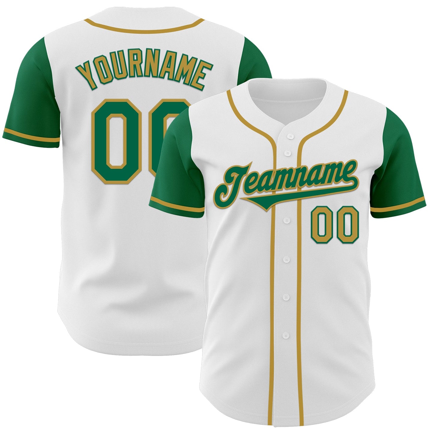 Custom White Kelly Green-Old Gold Authentic Two Tone Baseball Jersey - Main View