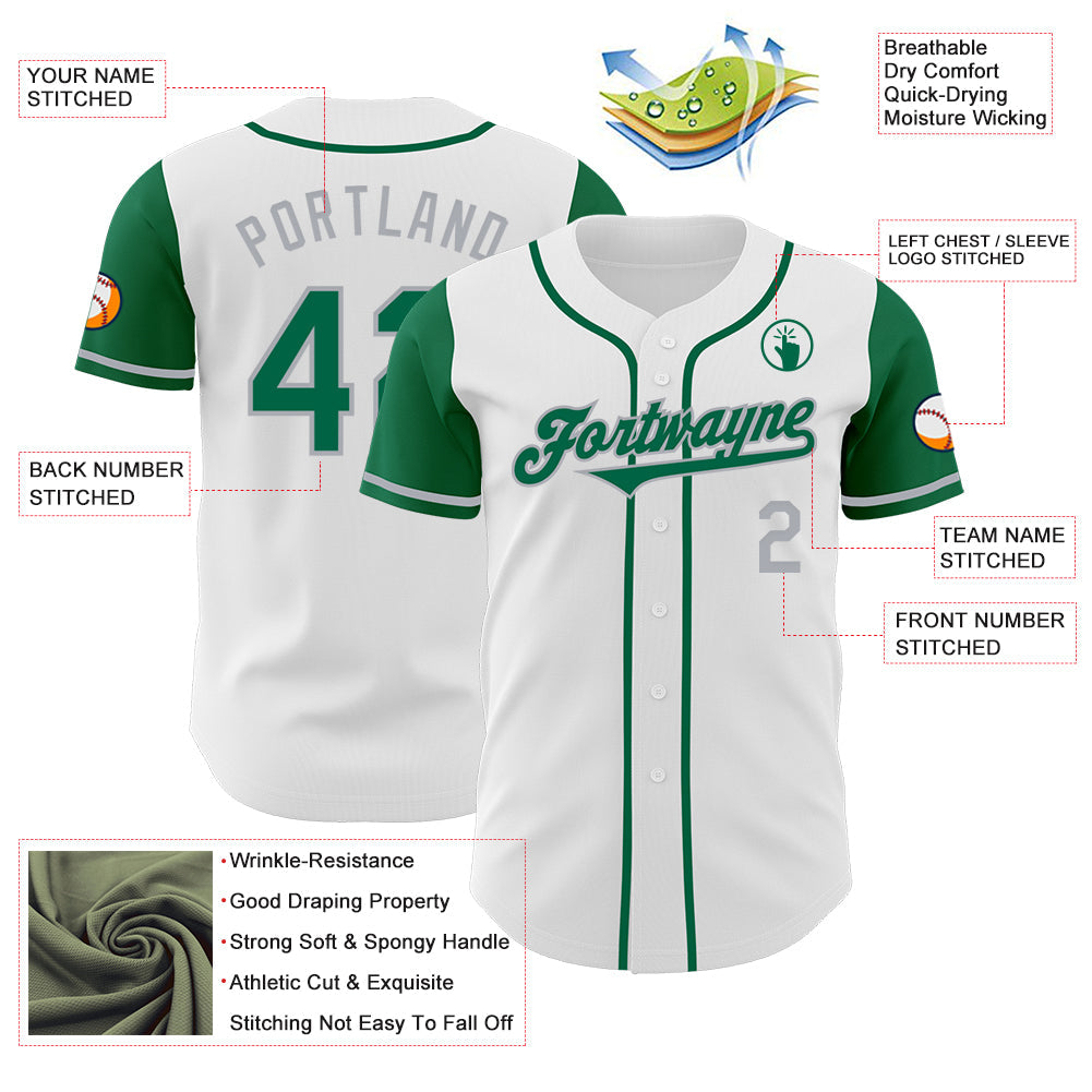 Custom White Kelly Green-Gray Authentic Two Tone Baseball Jersey view 3