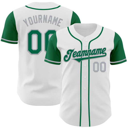 Custom White Kelly Green-Gray Authentic Two Tone Baseball Jersey - Main View