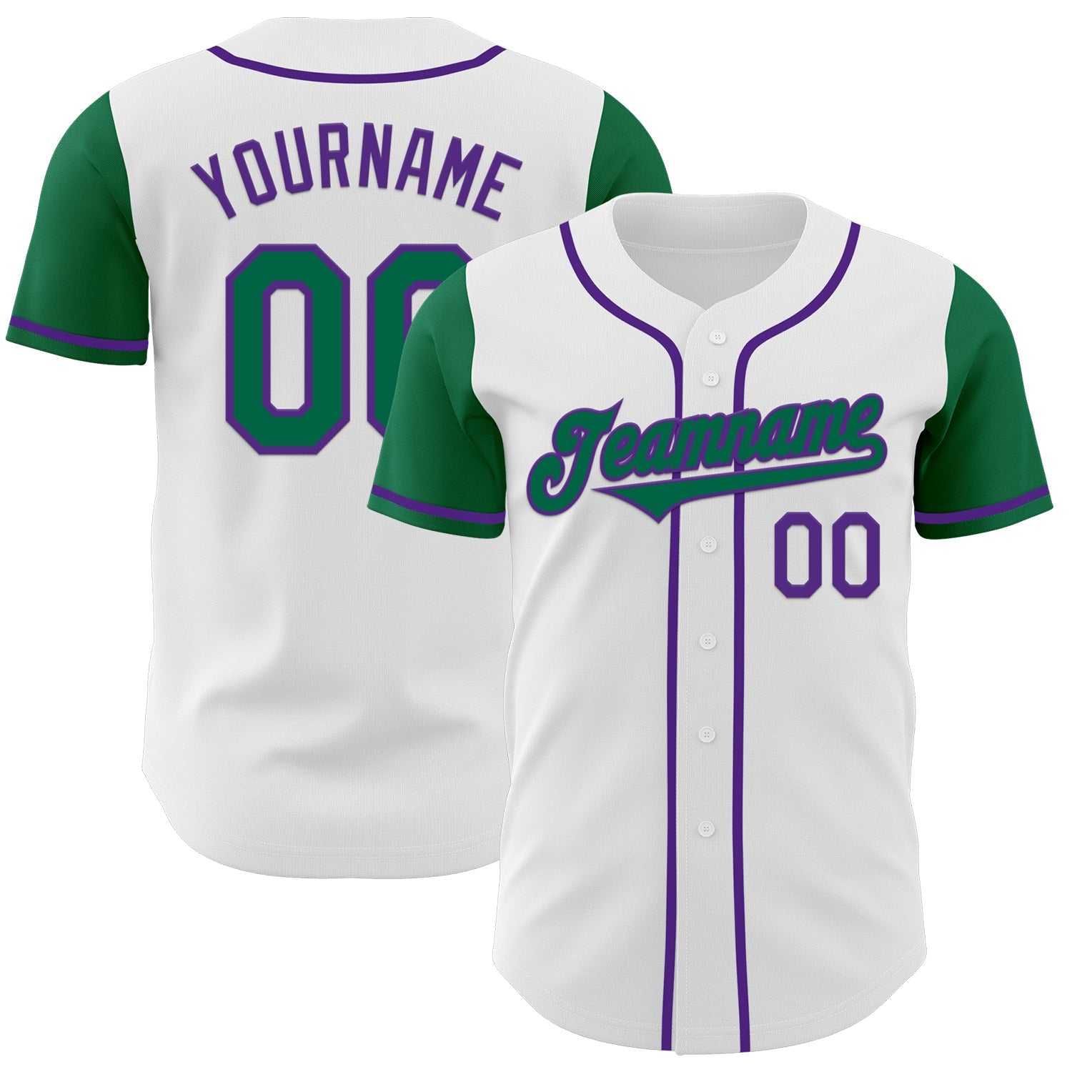 Custom White Kelly Green-Purple Authentic Two Tone Baseball Jersey - Main View