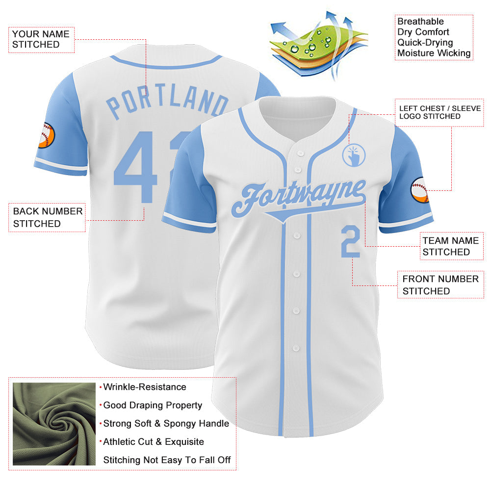 Custom White Light Blue Authentic Two Tone Baseball Jersey view 3