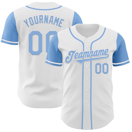 Custom White Light Blue Authentic Two Tone Baseball Jersey - Main View