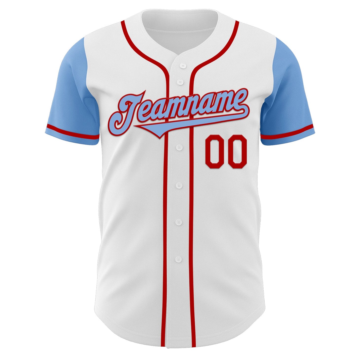 Custom White Light Blue-Red Authentic Two Tone Baseball Jersey view 2