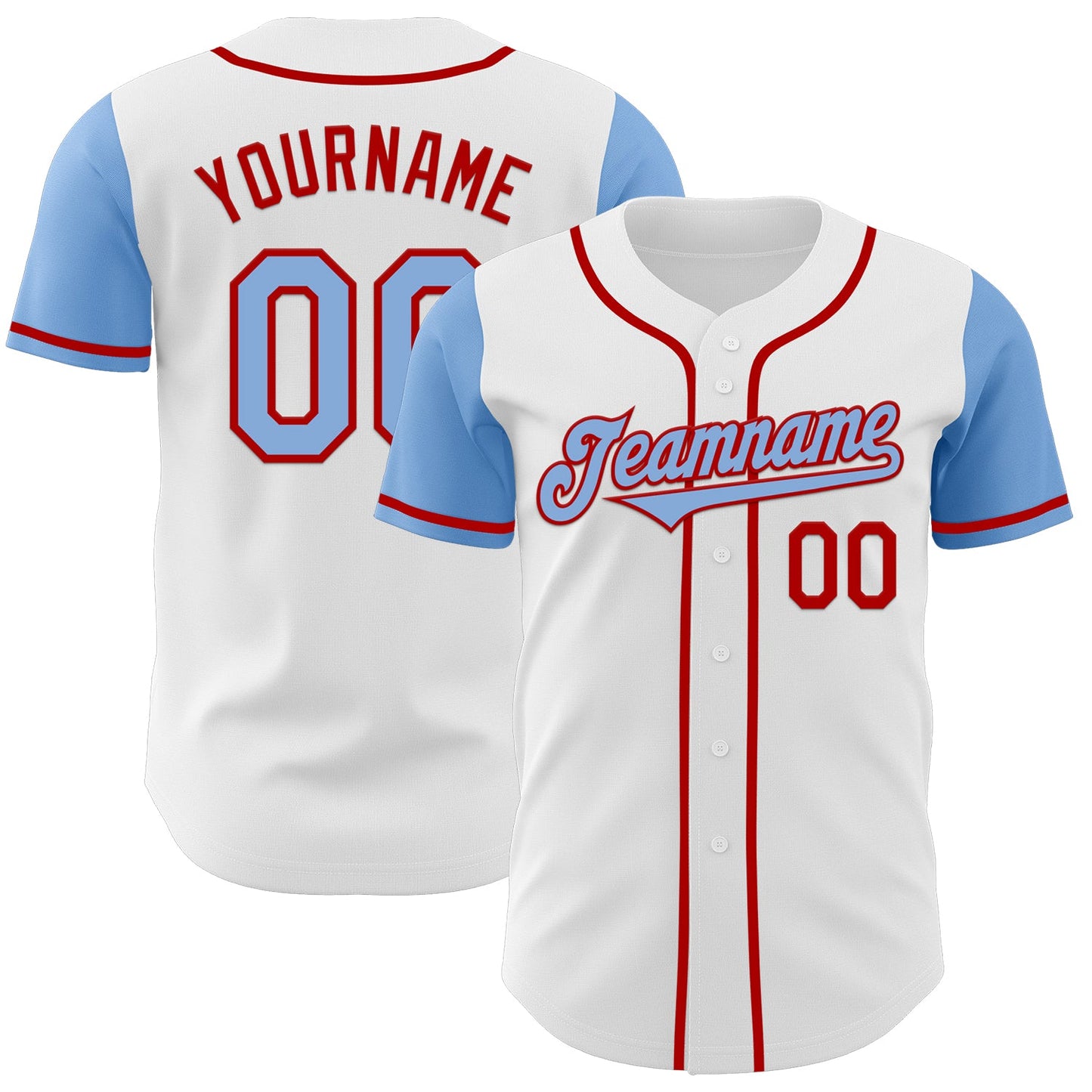 Custom White Light Blue-Red Authentic Two Tone Baseball Jersey - Main View