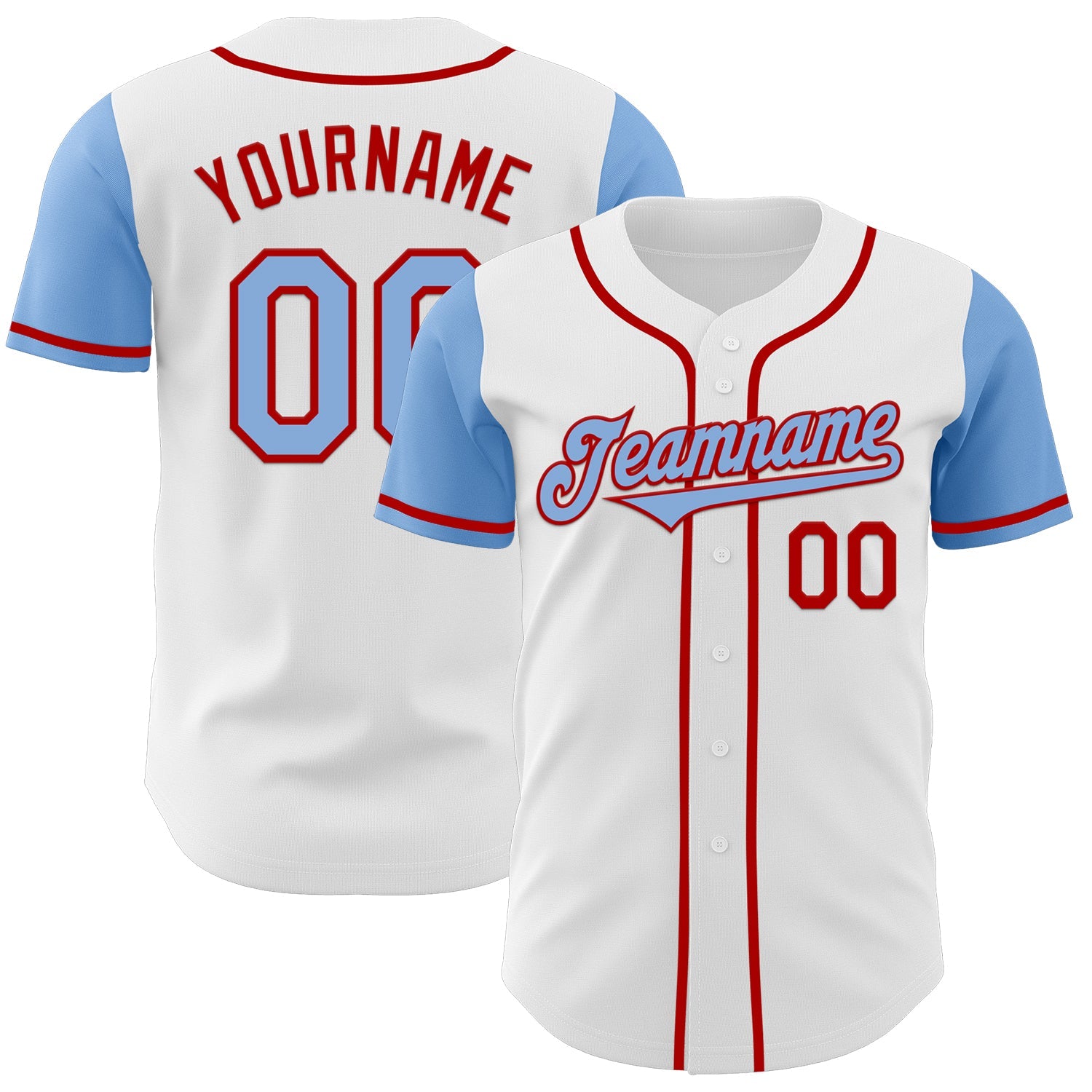 Custom White Light Blue-Red Authentic Two Tone Baseball Jersey - Main View