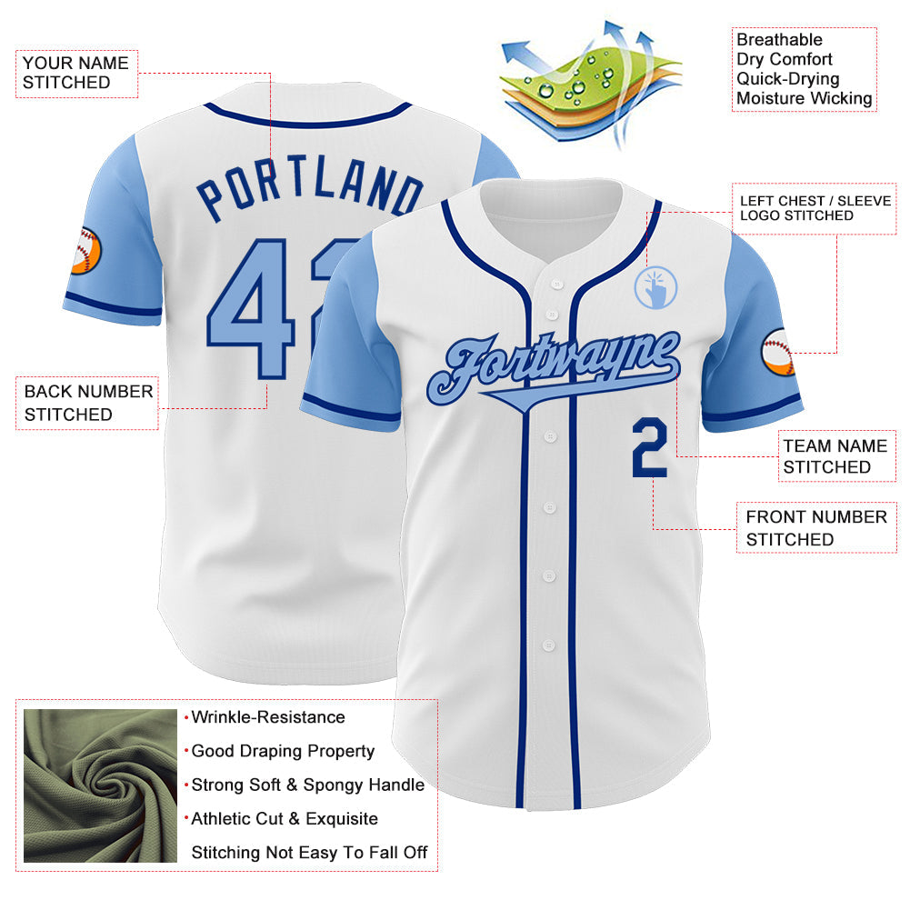 Custom White Light Blue-Royal Authentic Two Tone Baseball Jersey view 3
