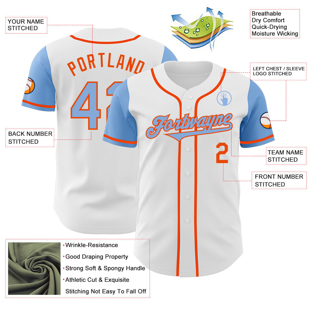 Custom White Light Blue-Orange Authentic Two Tone Baseball Jersey view 3