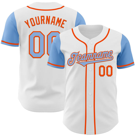 Custom White Light Blue-Orange Authentic Two Tone Baseball Jersey - Main View