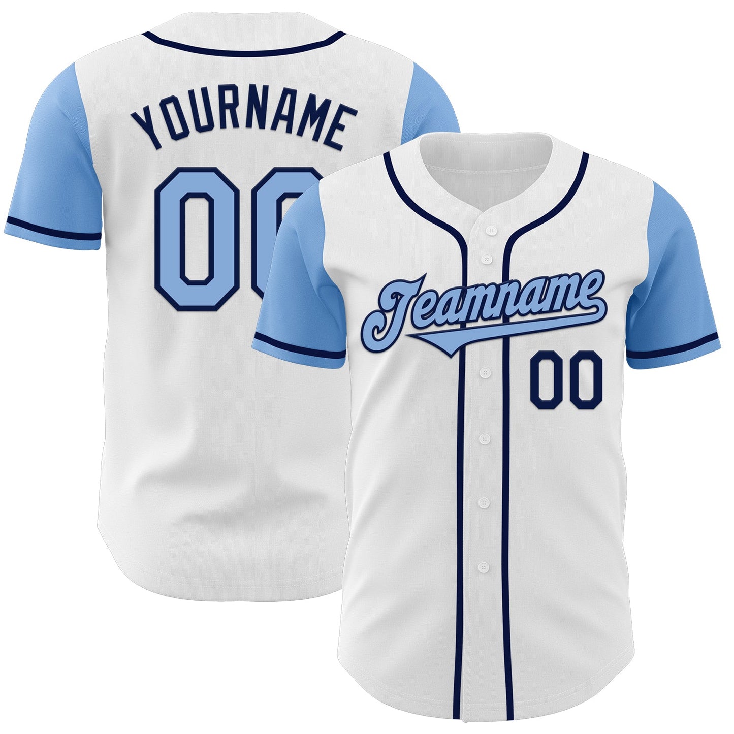 Custom White Light Blue-Navy Authentic Two Tone Baseball Jersey - Main View