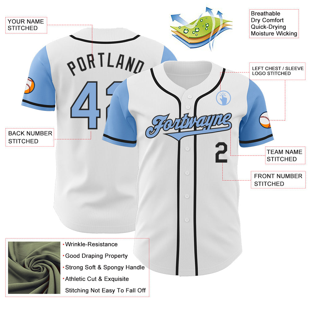 Custom White Light Blue-Black Authentic Two Tone Baseball Jersey view 3