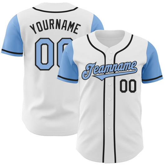 Custom White Light Blue-Black Authentic Two Tone Baseball Jersey - Main View