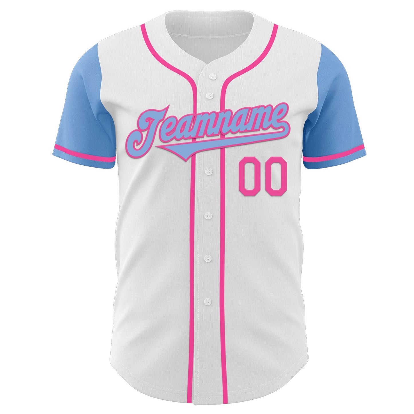 Custom White Light Blue-Pink Authentic Two Tone Baseball Jersey view 2