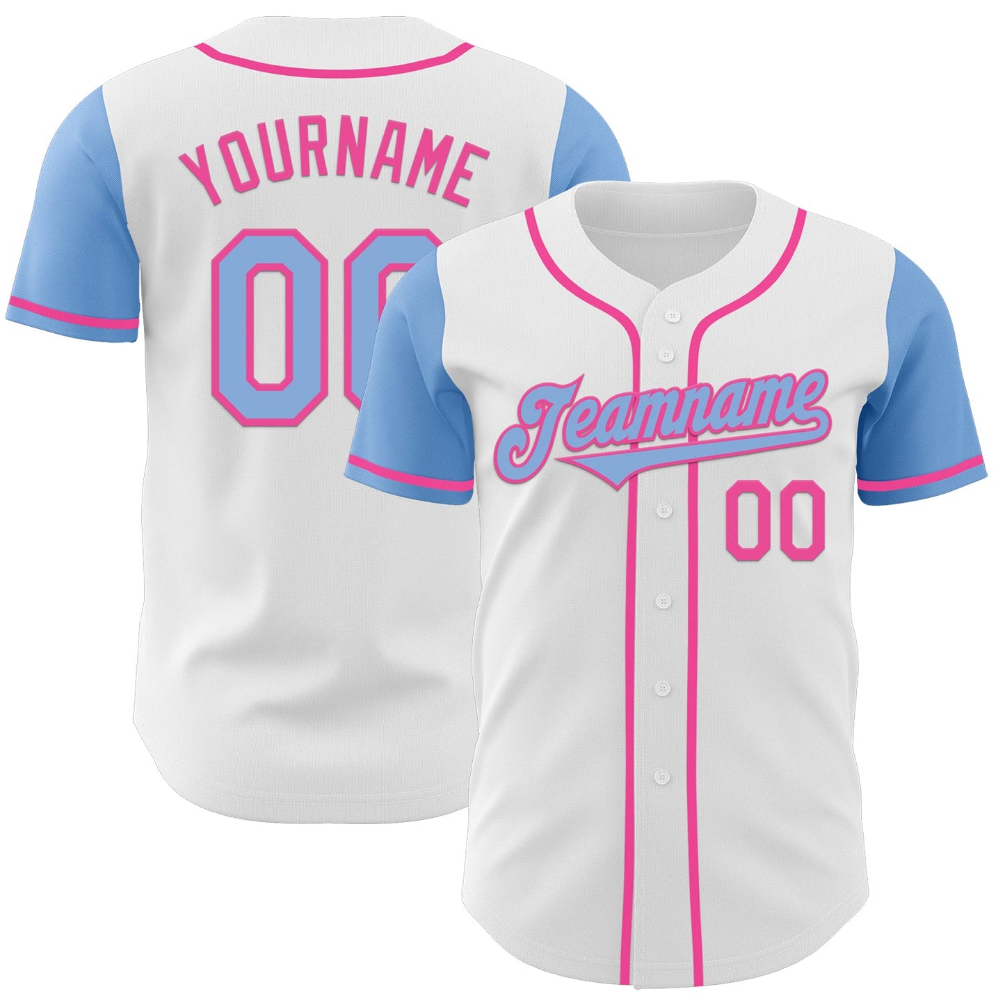 Custom White Light Blue-Pink Authentic Two Tone Baseball Jersey - Main View