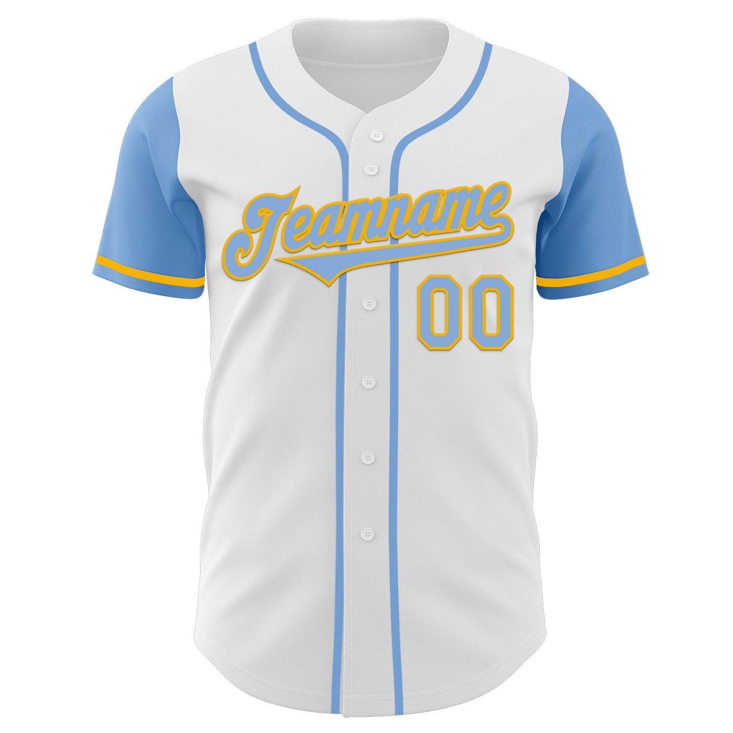 Custom White Light Blue-Gold Authentic Two Tone Baseball Jersey view 2