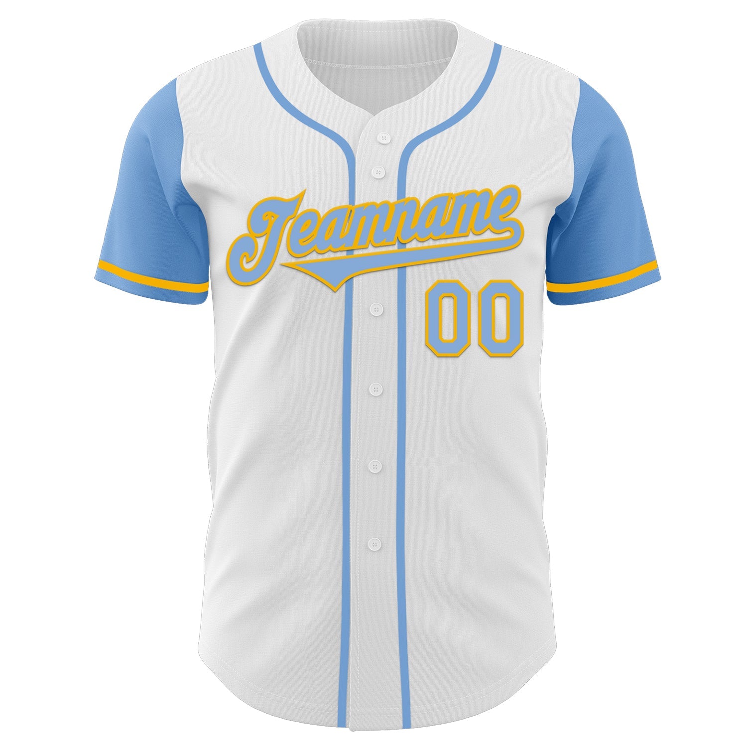 Custom White Light Blue-Gold Authentic Two Tone Baseball Jersey view 2