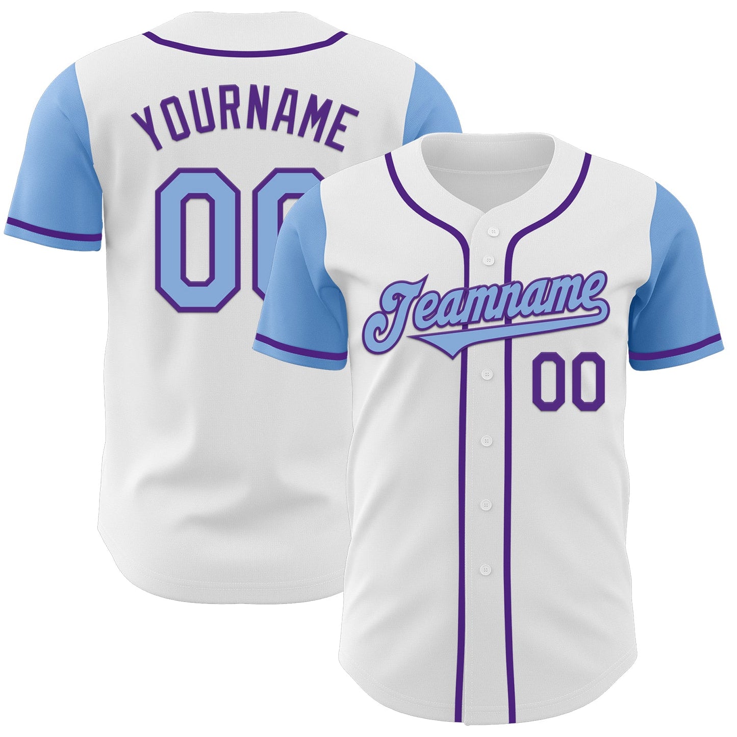 Custom White Light Blue-Purple Authentic Two Tone Baseball Jersey - Main View