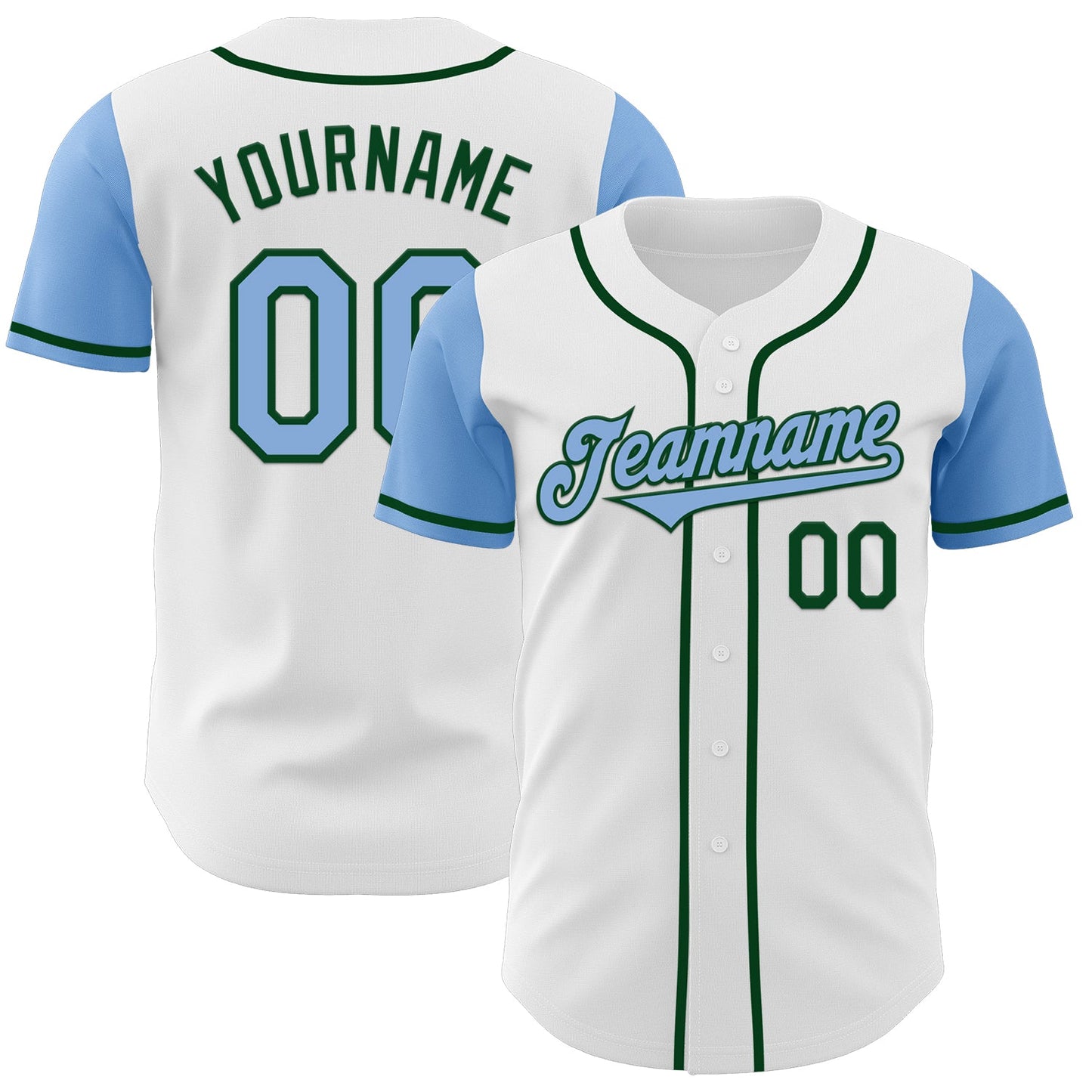 Custom White Light Blue-Green Authentic Two Tone Baseball Jersey - Main View