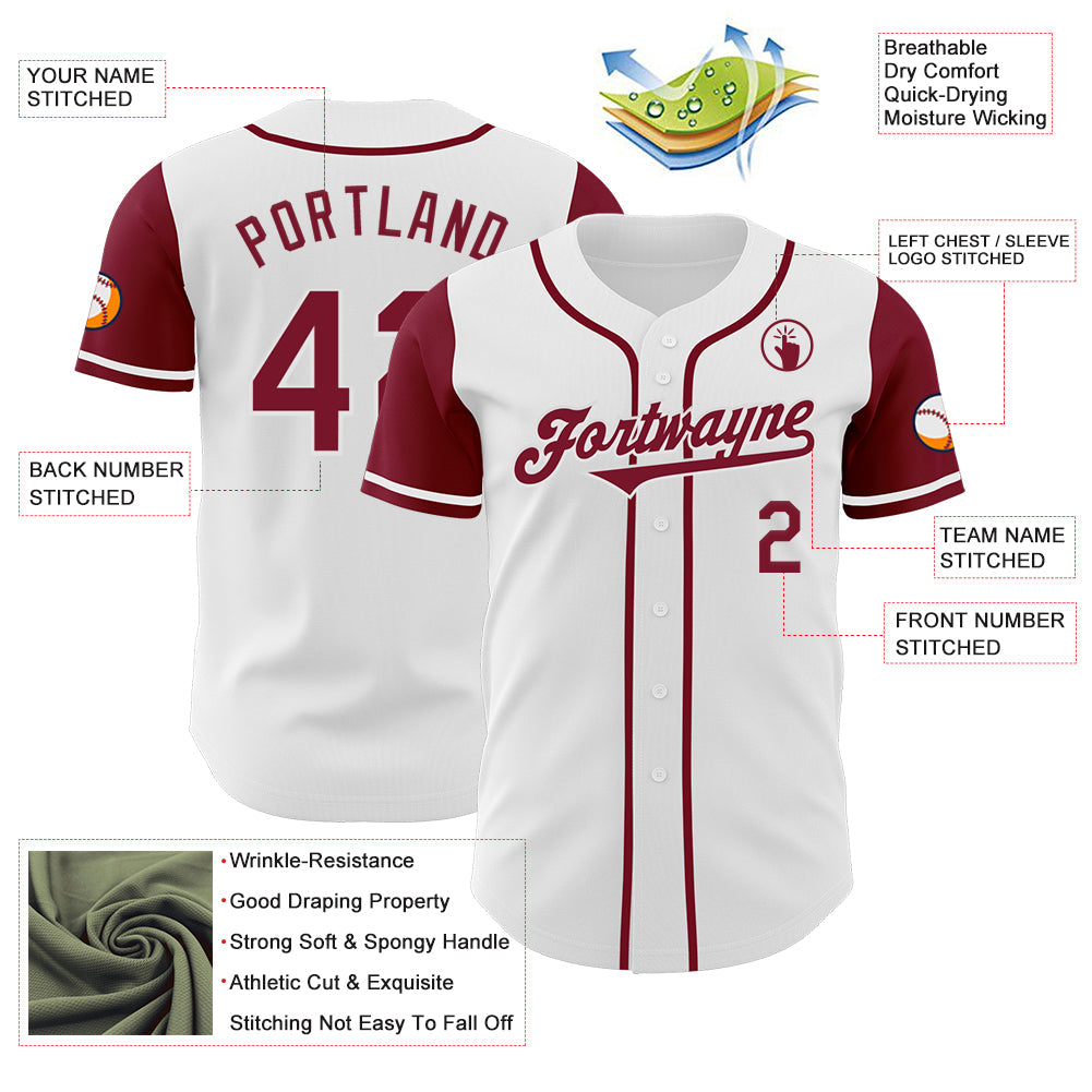 Custom White Crimson Authentic Two Tone Baseball Jersey view 3