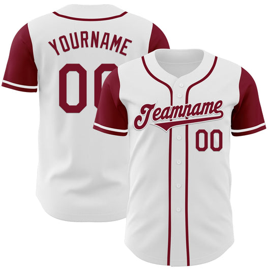 Custom White Crimson Authentic Two Tone Baseball Jersey - Main View