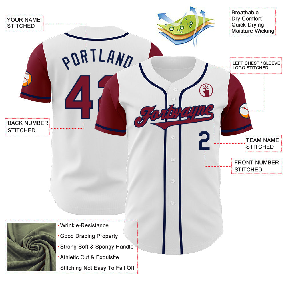 Custom White Crimson-Navy Authentic Two Tone Baseball Jersey view 3