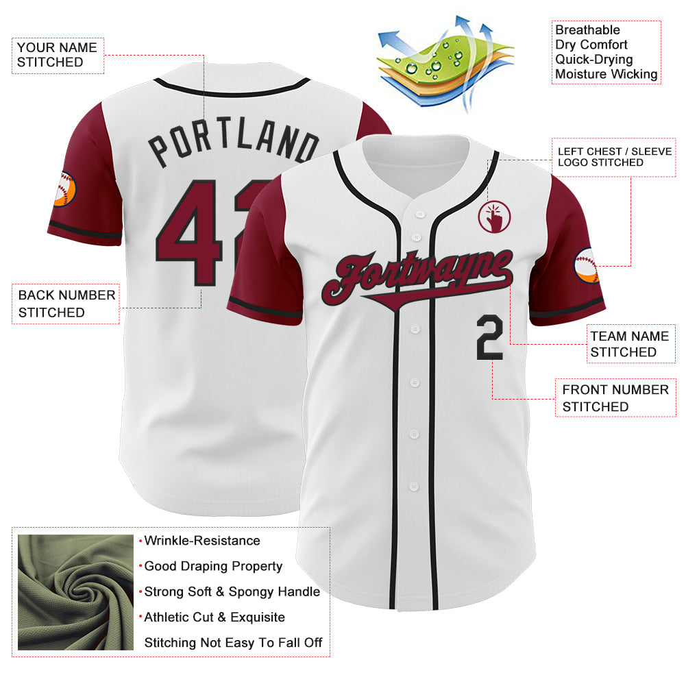 Custom White Crimson-Black Authentic Two Tone Baseball Jersey view 3