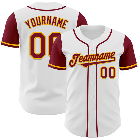 Custom White Crimson-Gold Authentic Two Tone Baseball Jersey - Main View