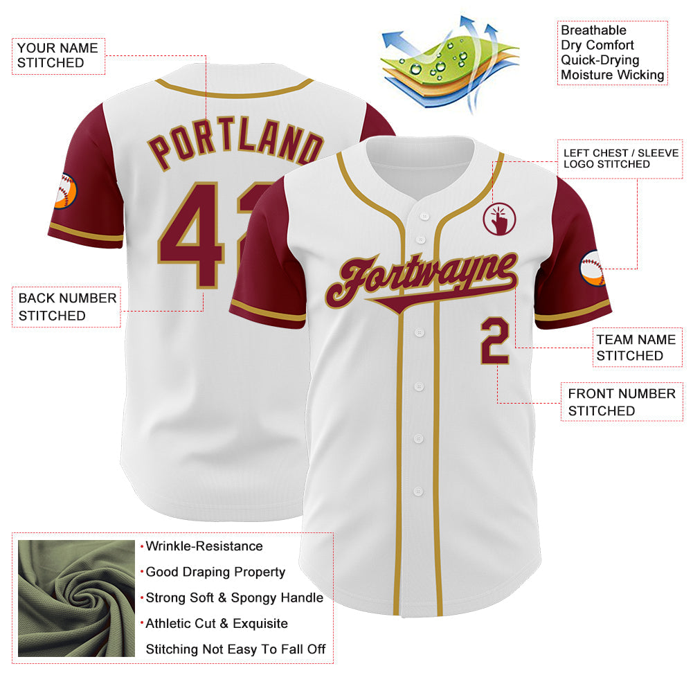 Custom White Crimson-Old Gold Authentic Two Tone Baseball Jersey view 3
