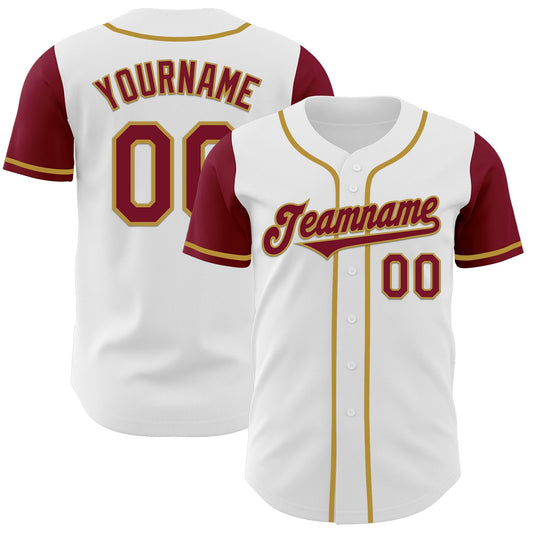 Custom White Crimson-Old Gold Authentic Two Tone Baseball Jersey - Main View