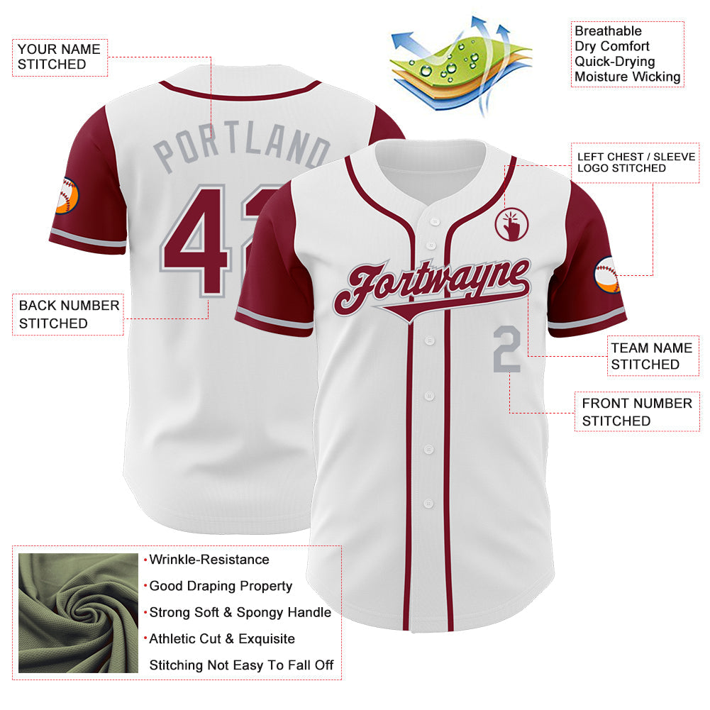 Custom White Crimson-Gray Authentic Two Tone Baseball Jersey view 3