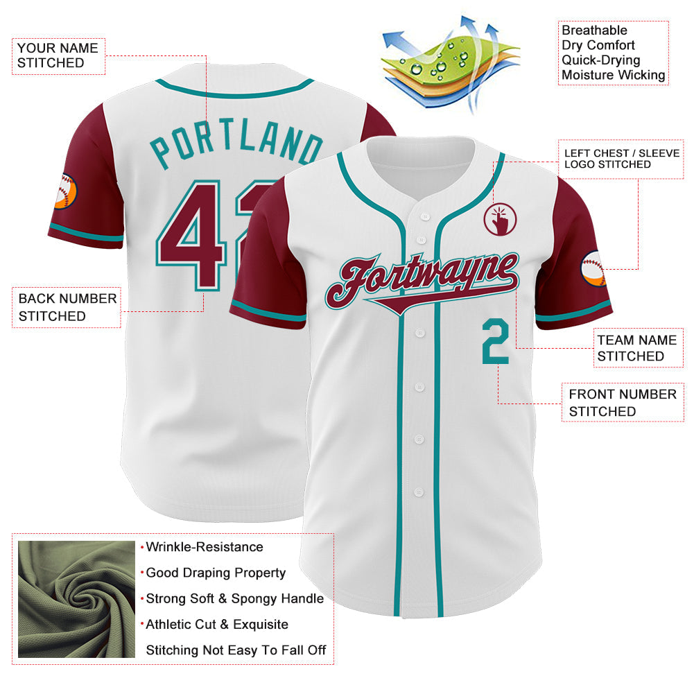 Custom White Crimson-Teal Authentic Two Tone Baseball Jersey view 3