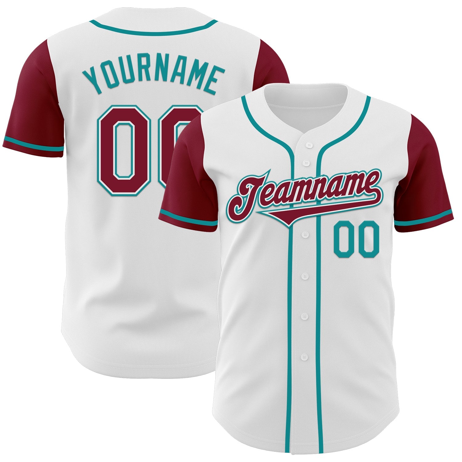 Custom White Crimson-Teal Authentic Two Tone Baseball Jersey - Main View