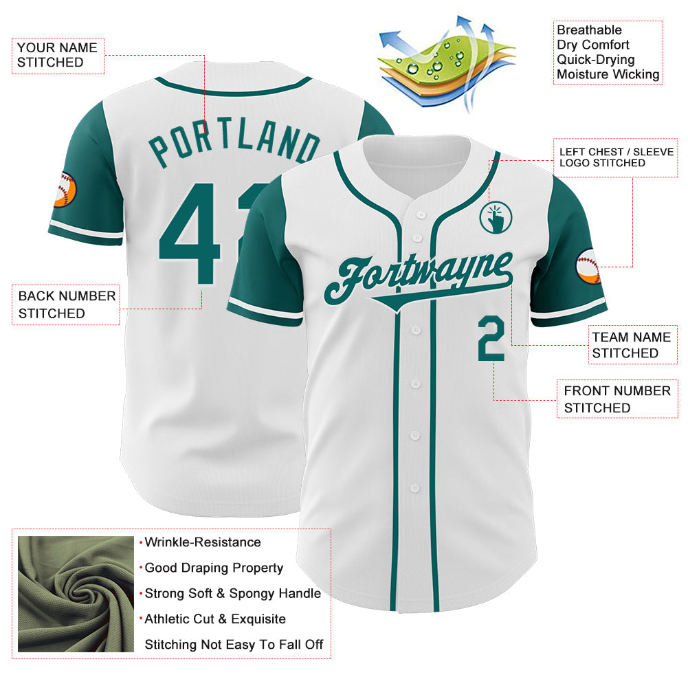 Custom White Teal Authentic Two Tone Baseball Jersey view 3