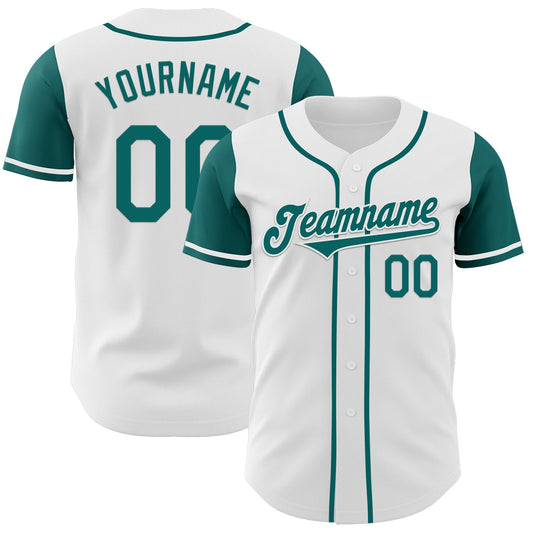 Custom White Teal Authentic Two Tone Baseball Jersey - Main View