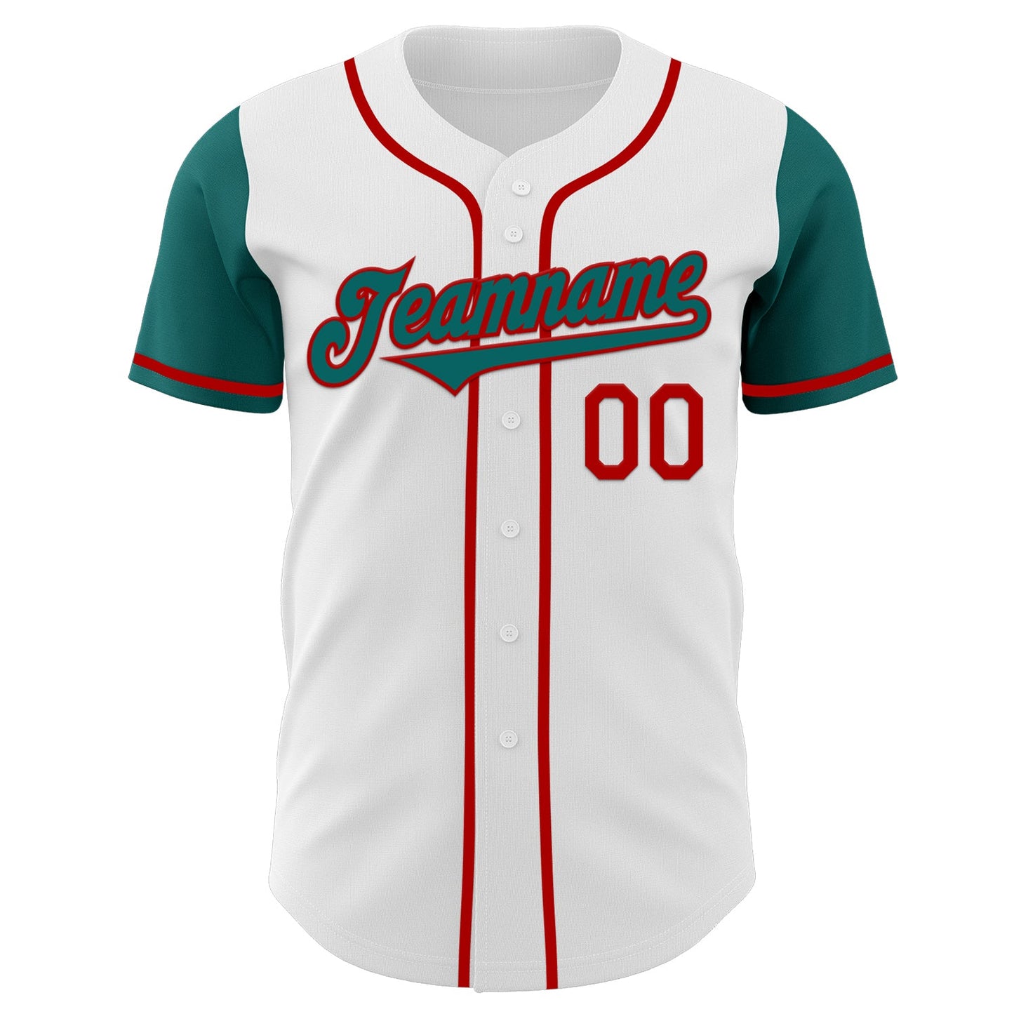 Custom White Teal-Red Authentic Two Tone Baseball Jersey view 2