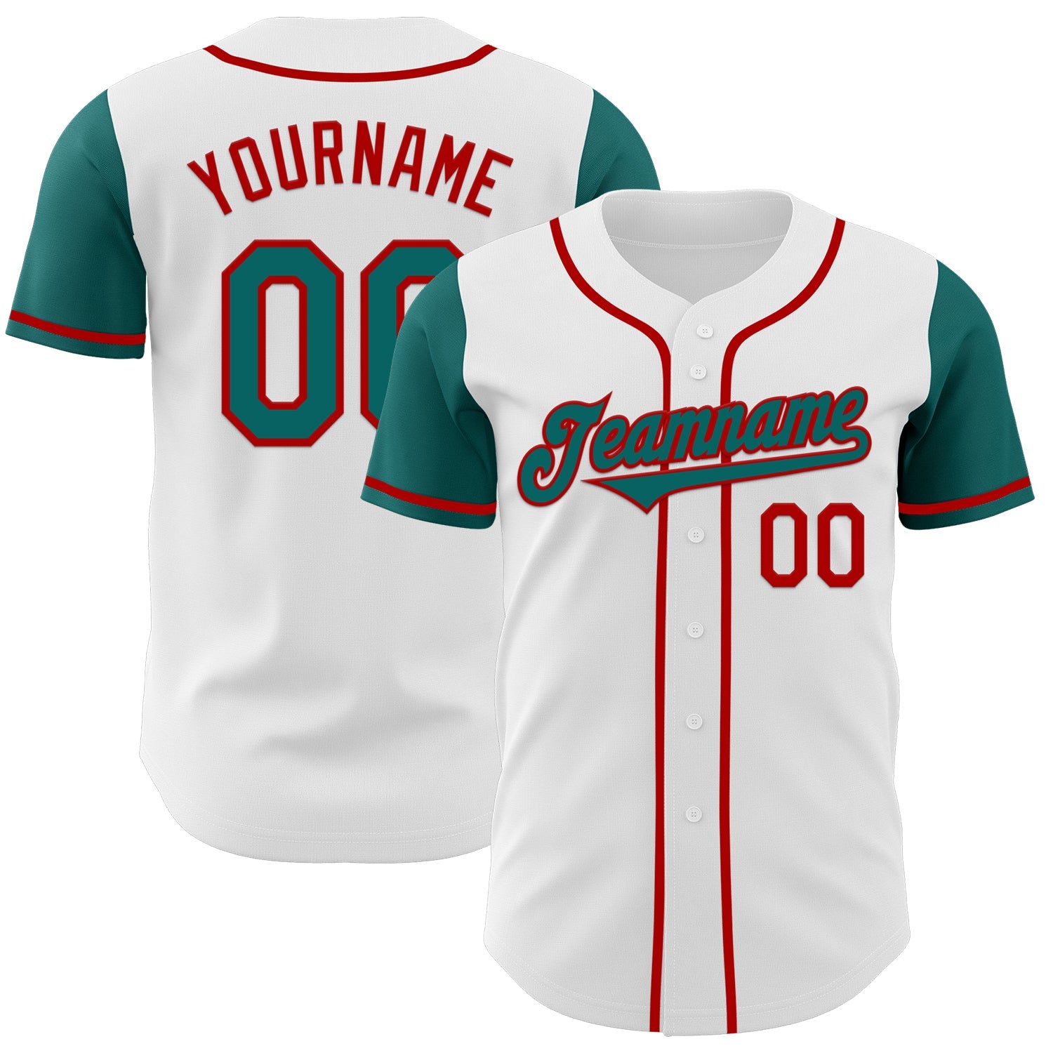 Custom White Teal-Red Authentic Two Tone Baseball Jersey - Main View