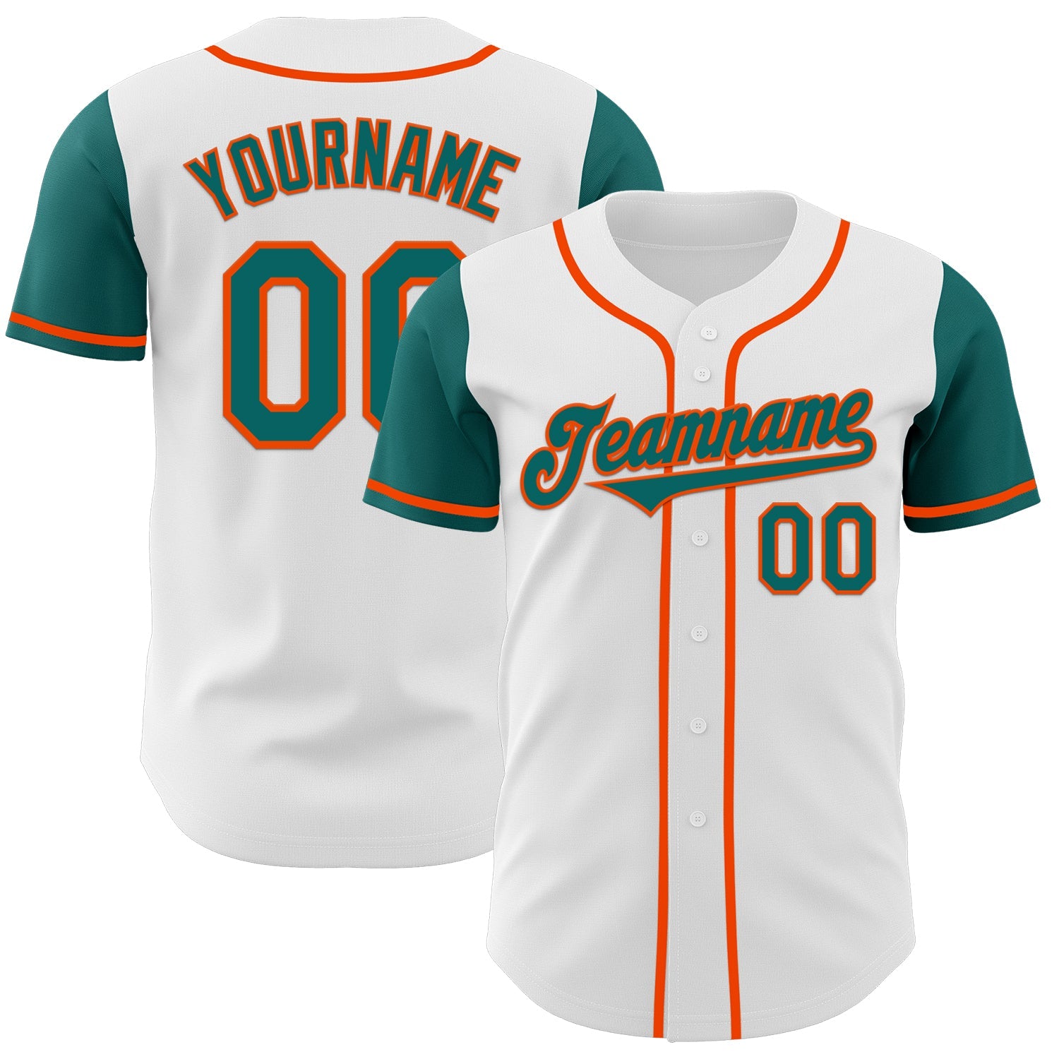 Custom White Teal-Orange Authentic Two Tone Baseball Jersey - Main View