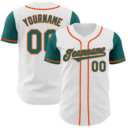 Custom White Teal-Orange Authentic Two Tone Baseball Jersey - Main View