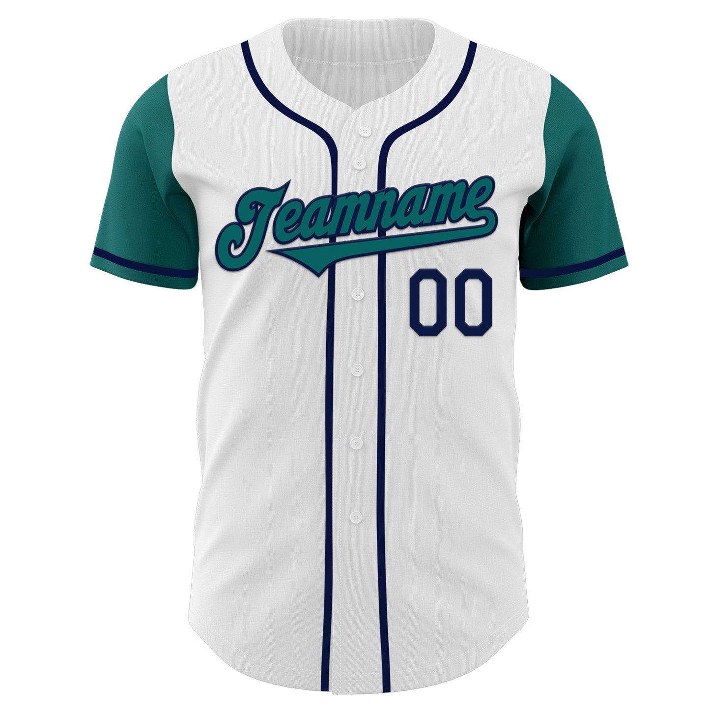 Custom White Teal-Navy Authentic Two Tone Baseball Jersey view 2