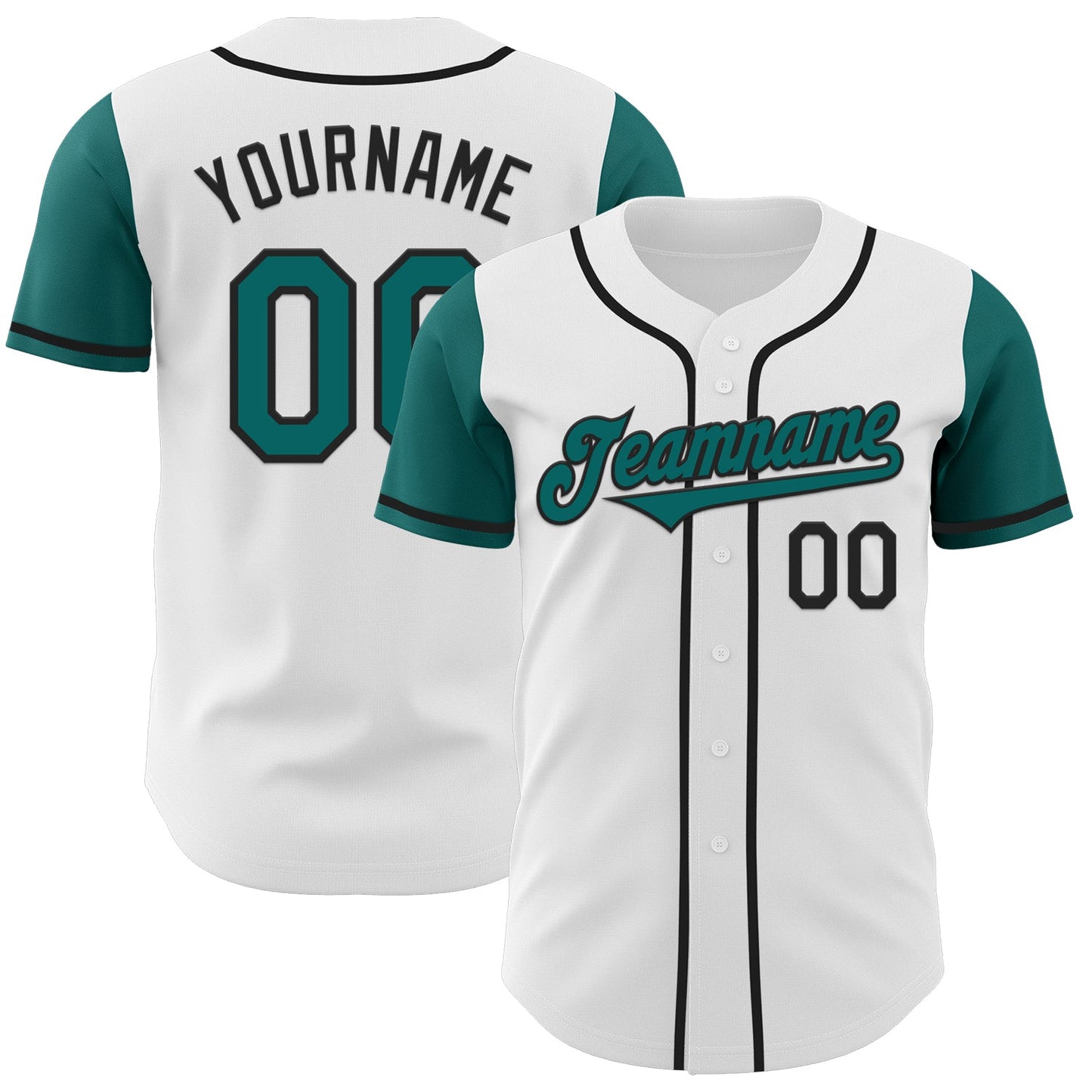 Custom White Teal-Black Authentic Two Tone Baseball Jersey - Main View