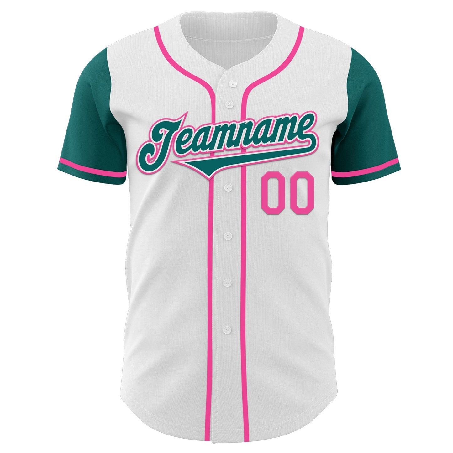 Custom White Teal-Pink Authentic Two Tone Baseball Jersey view 2