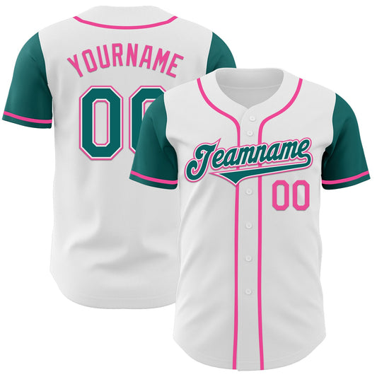 Custom White Teal-Pink Authentic Two Tone Baseball Jersey - Main View