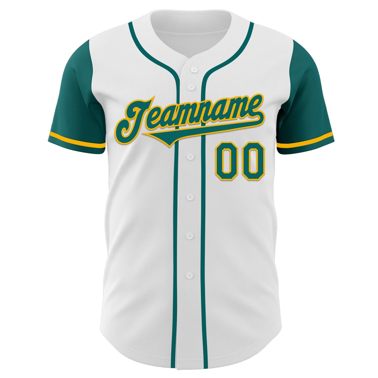 Custom White Teal-Gold Authentic Two Tone Baseball Jersey view 2