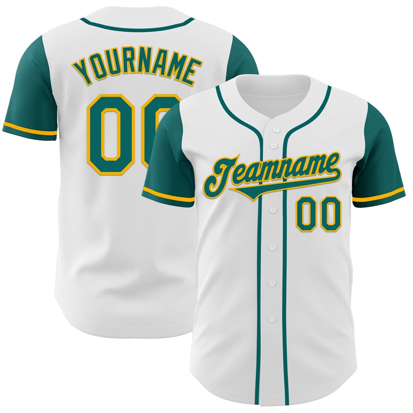 Custom White Teal-Gold Authentic Two Tone Baseball Jersey - Main View