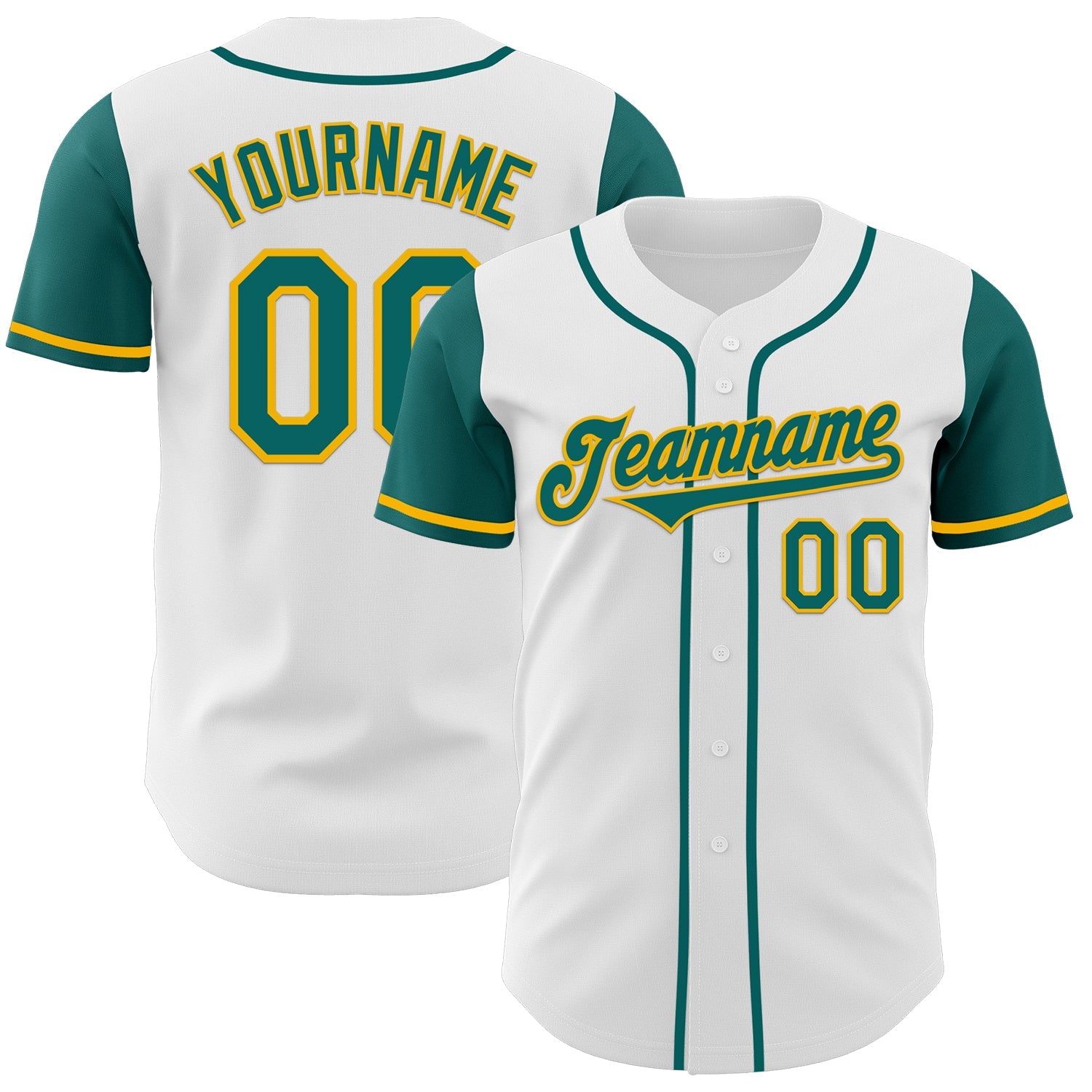 Custom White Teal-Gold Authentic Two Tone Baseball Jersey - Main View