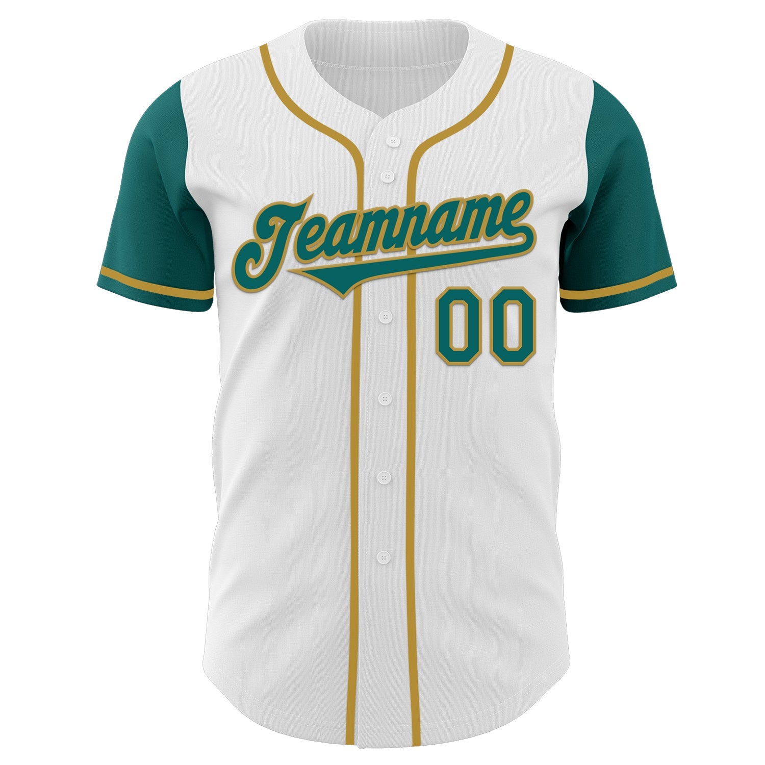 Custom White Teal-Old Gold Authentic Two Tone Baseball Jersey view 2