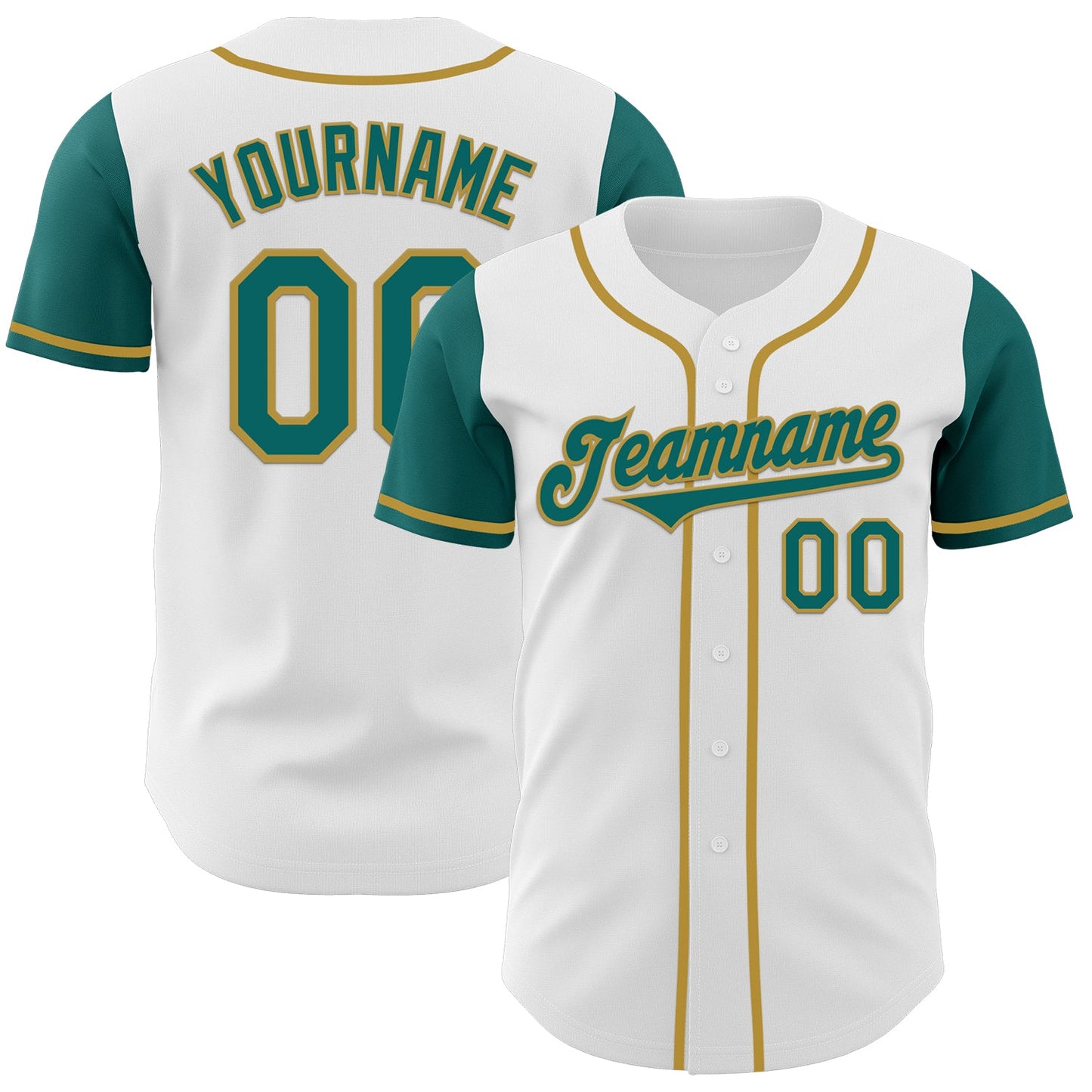 Custom White Teal-Old Gold Authentic Two Tone Baseball Jersey - Main View